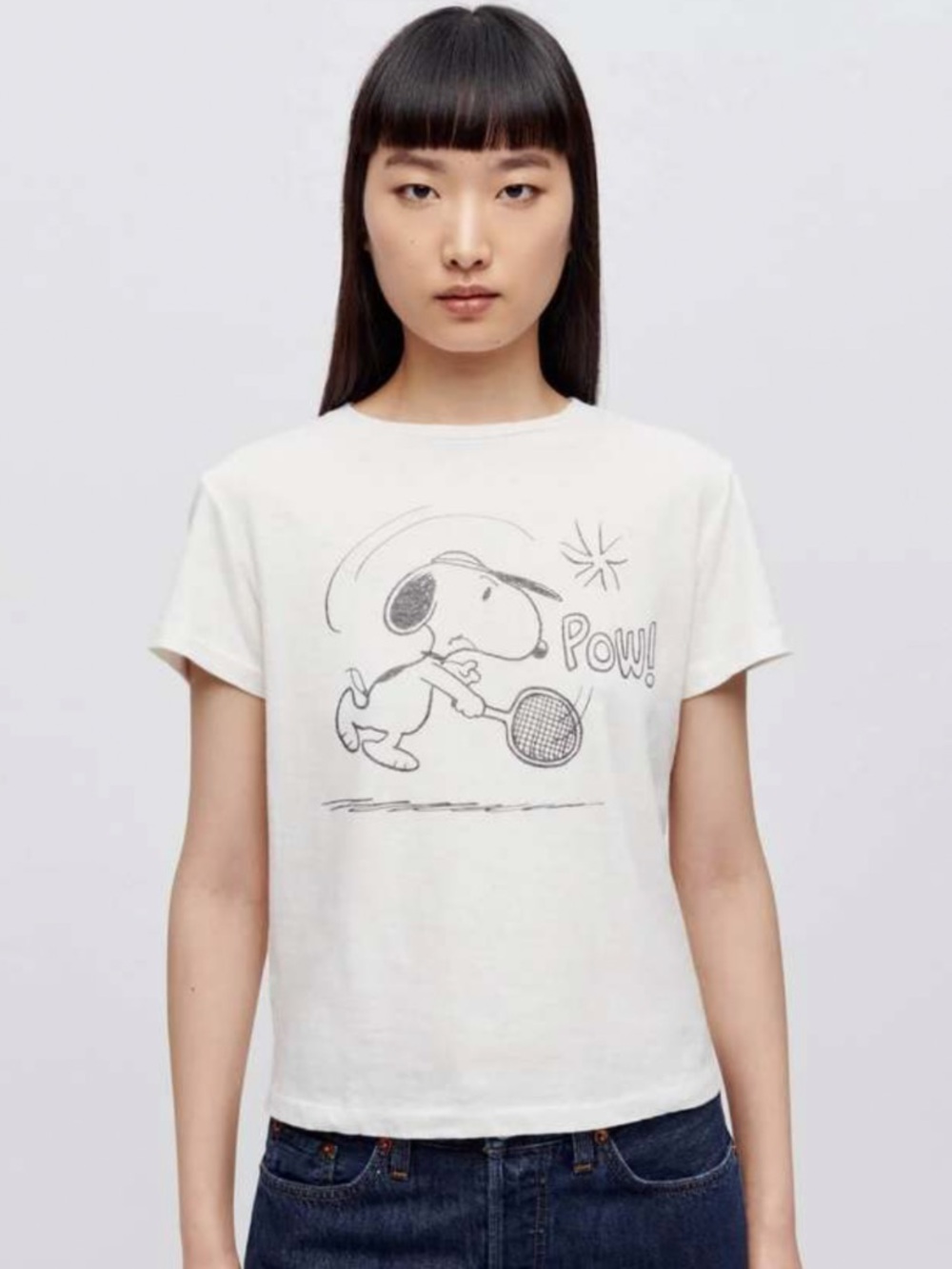 Re/Done White Snoopy Tennis Tee